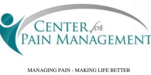 Logo for Center for Pain Management featuring a stylized human figure and text.